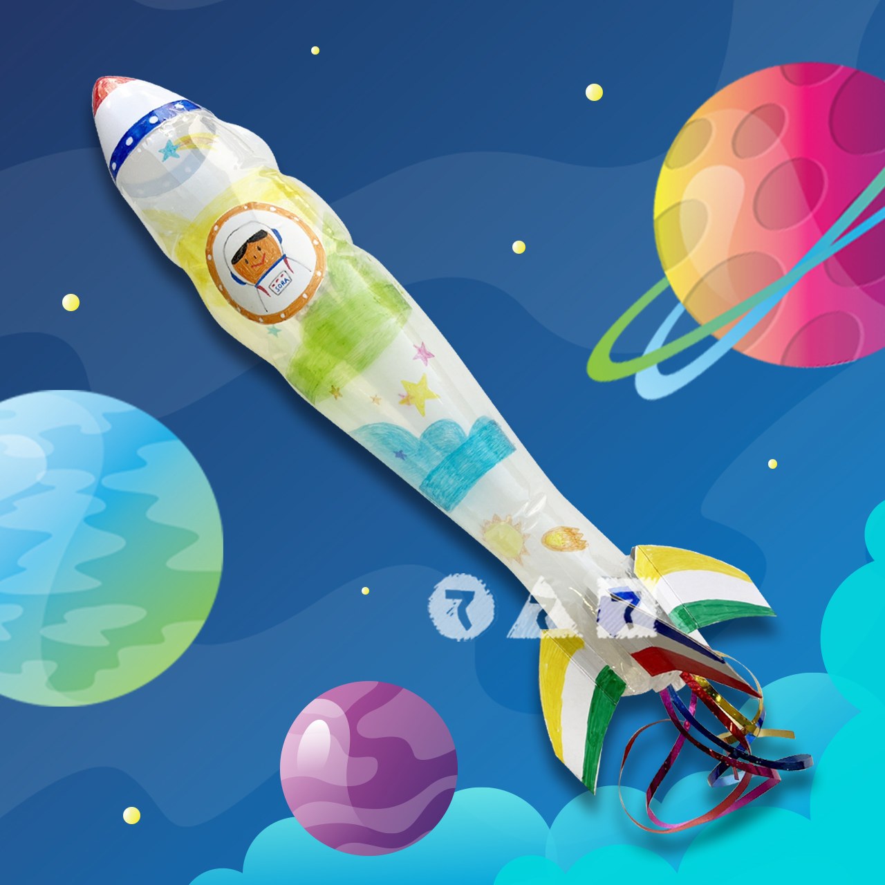 飛ばして遊ぼう！BIGサイズのカラフル宇宙ロケット