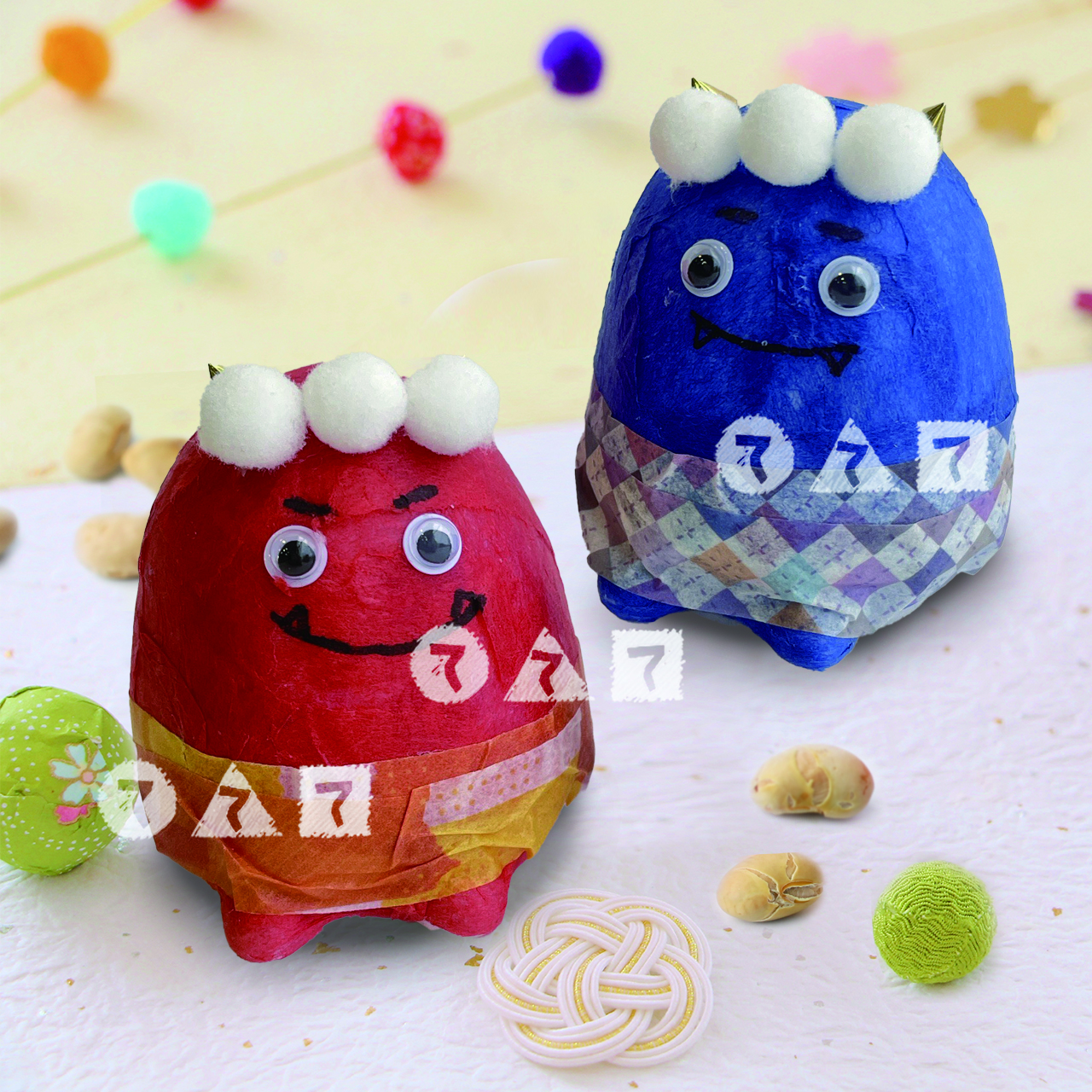 退治するのがかわいそう！？かわいい鬼の張り子風ライト☆