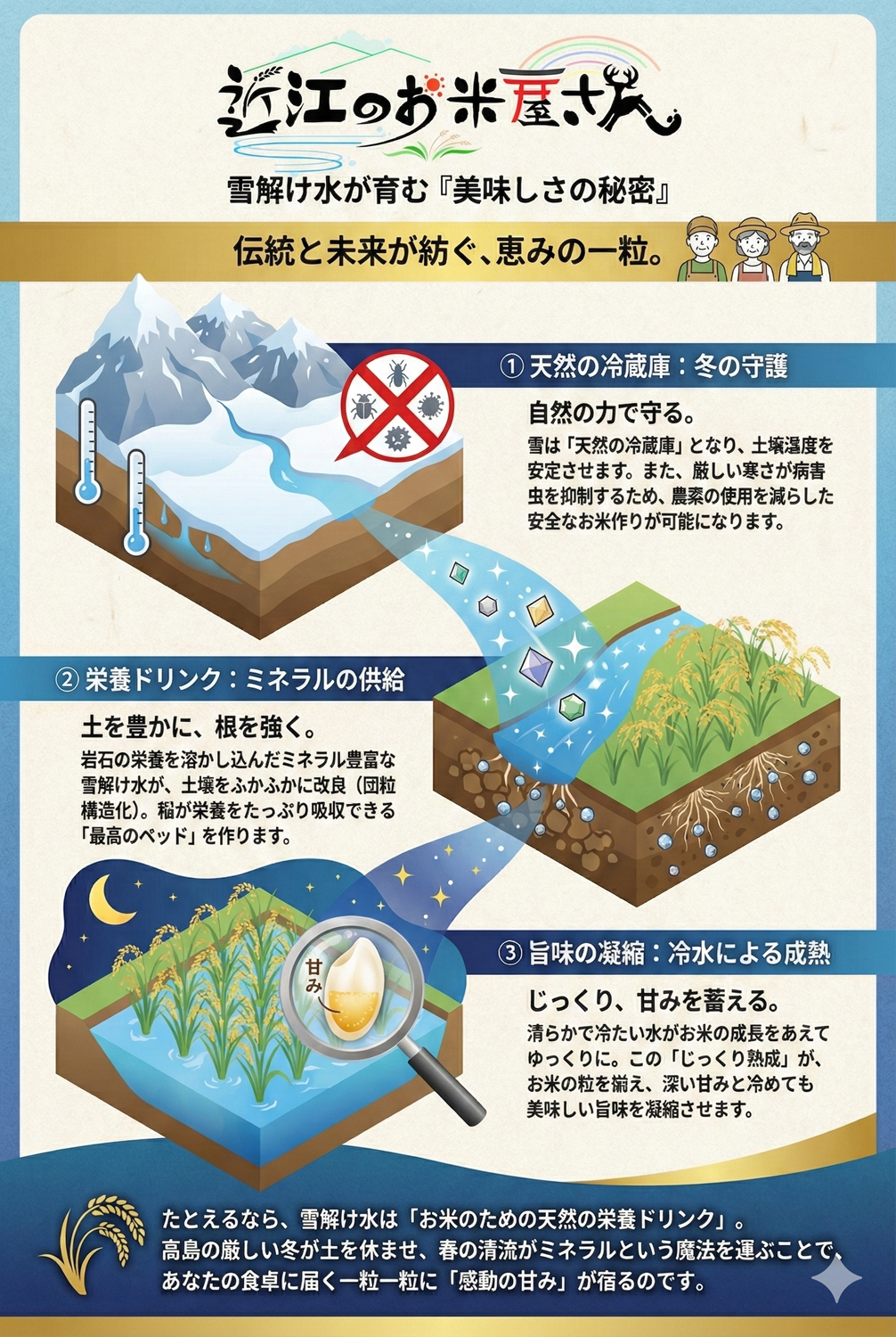 雪解け水はお米にとっての栄養ドリンク