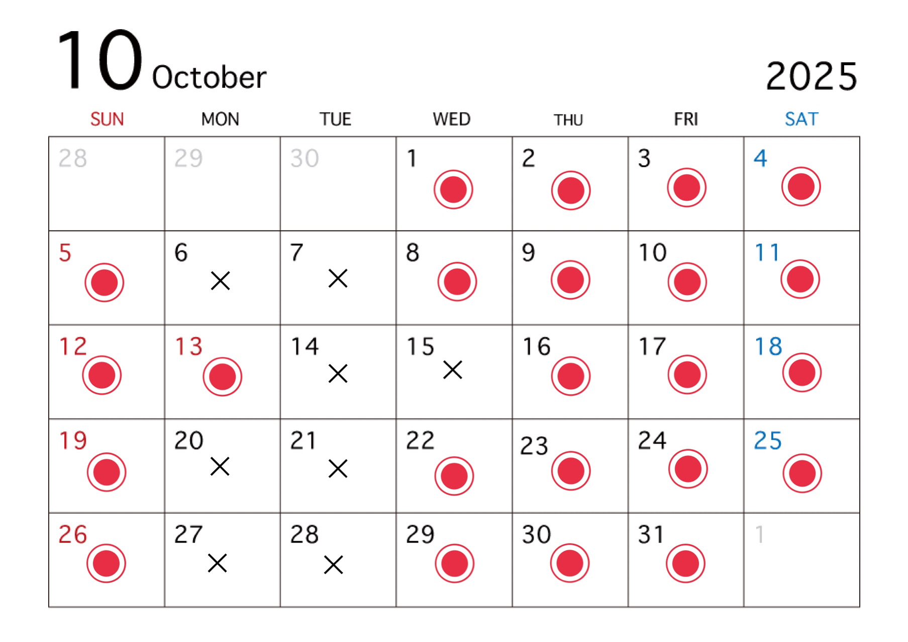 10月営業スケジュール