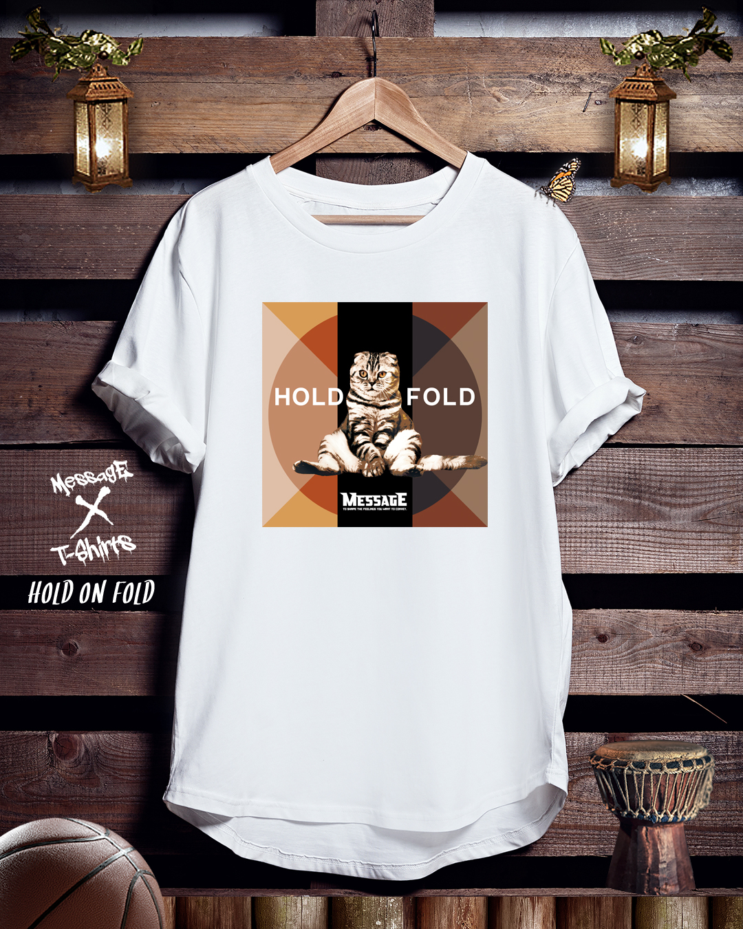レトロねこTシャツ「HOLD ON FOLD」