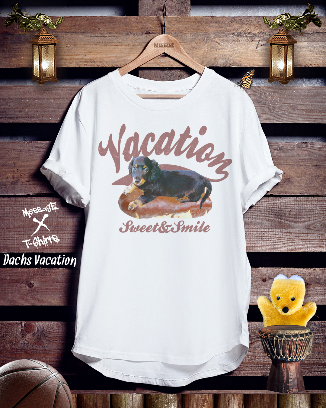 ダックスフントTシャツ「Dachs Vacation」