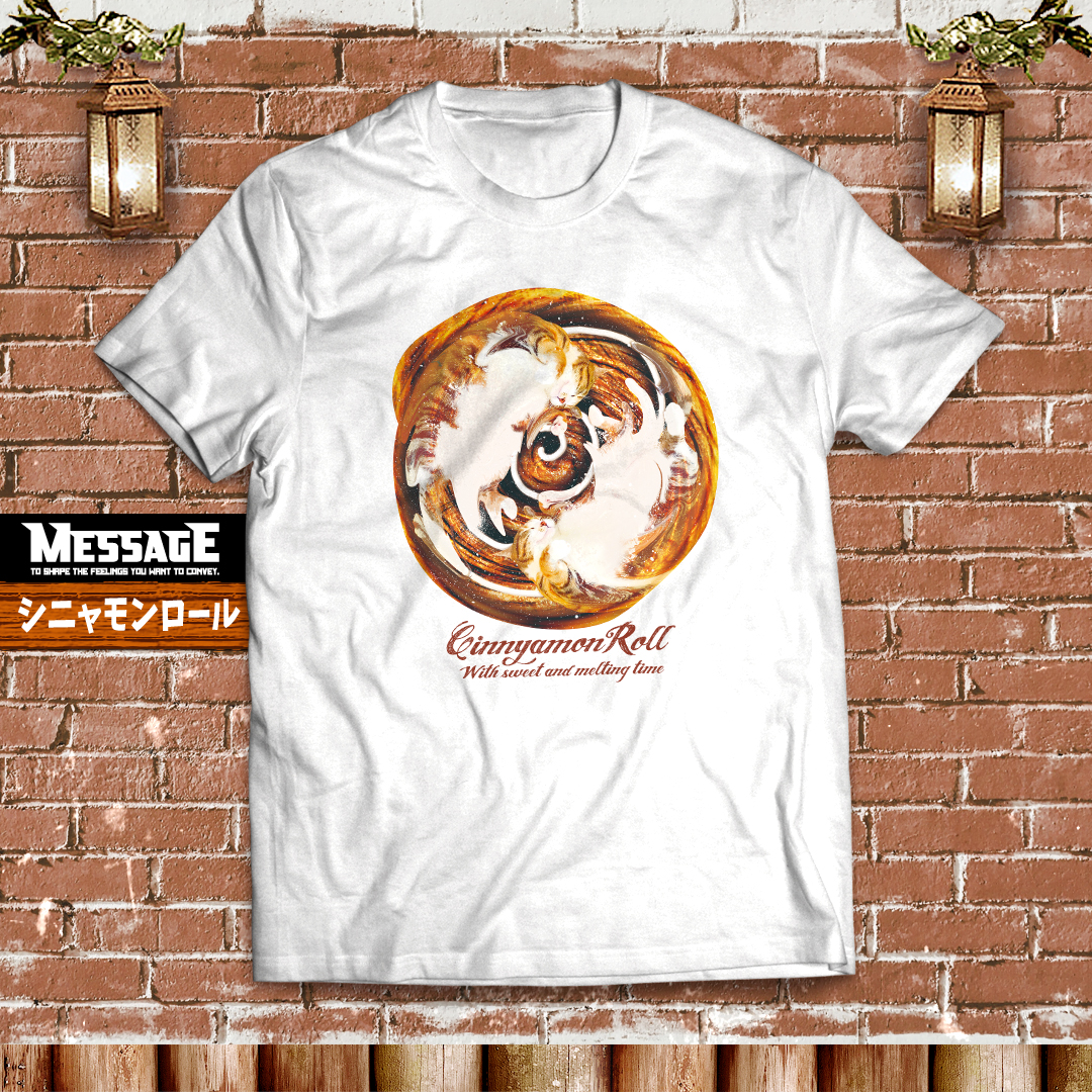 ねこスイーツパンTシャツ「シニャモンロール」