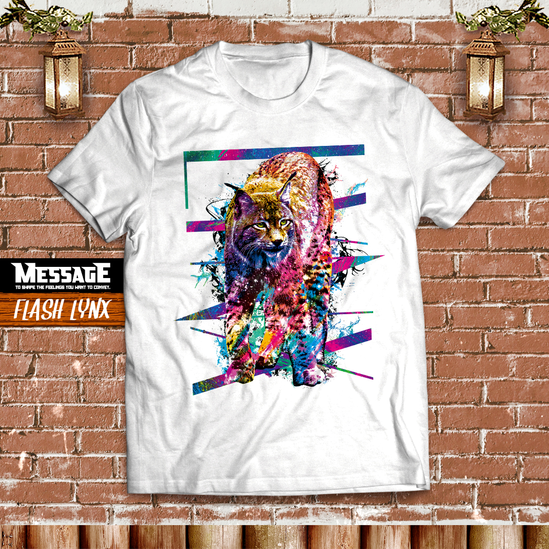 オオヤマネコTシャツ「FLASH LYNX」