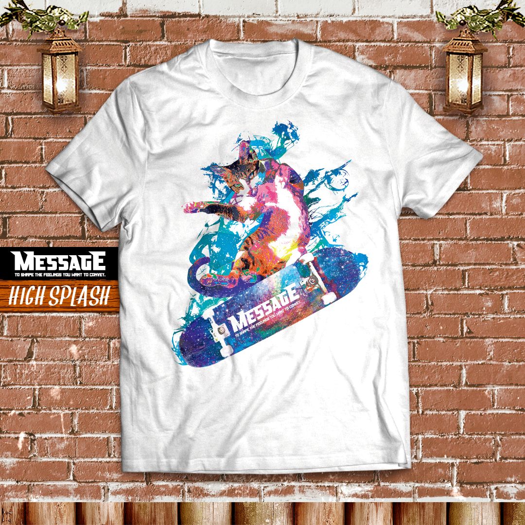 ねこスケートボードTシャツ「HIGH SPLASH」