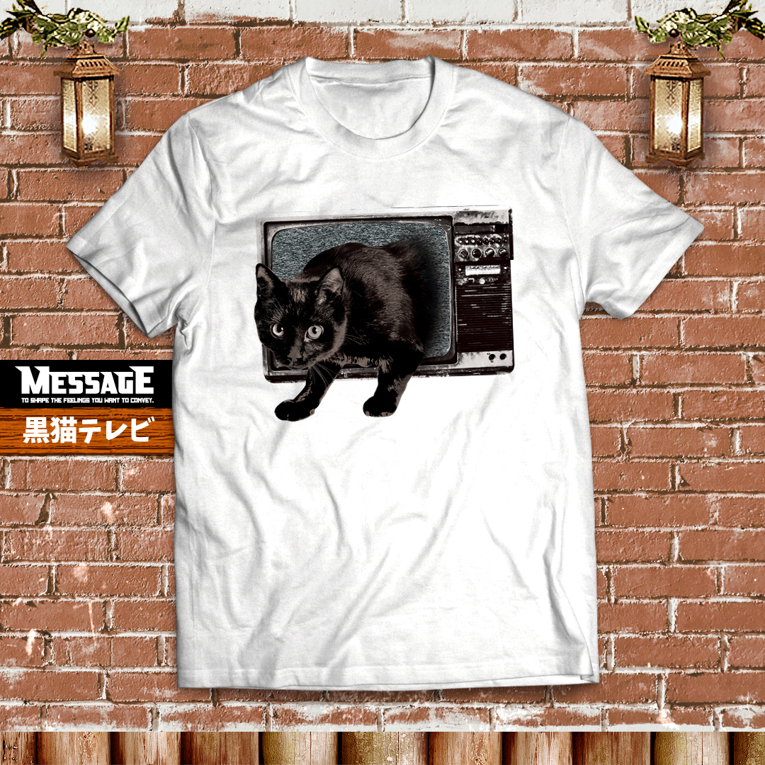 アニマルホラーTシャツ「黒猫テレビ」