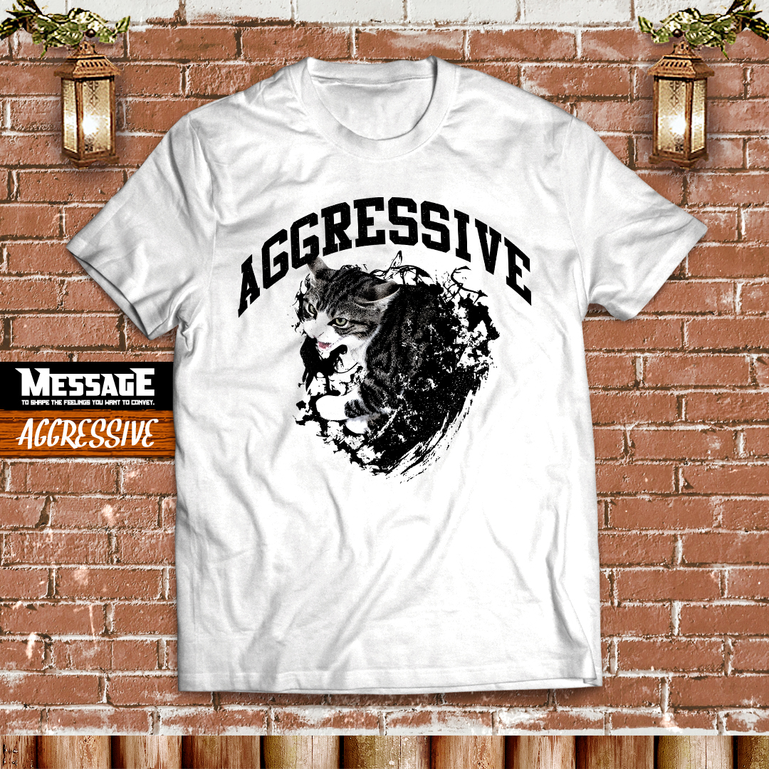 おもしろねこTシャツ「AGGRESSIVE」