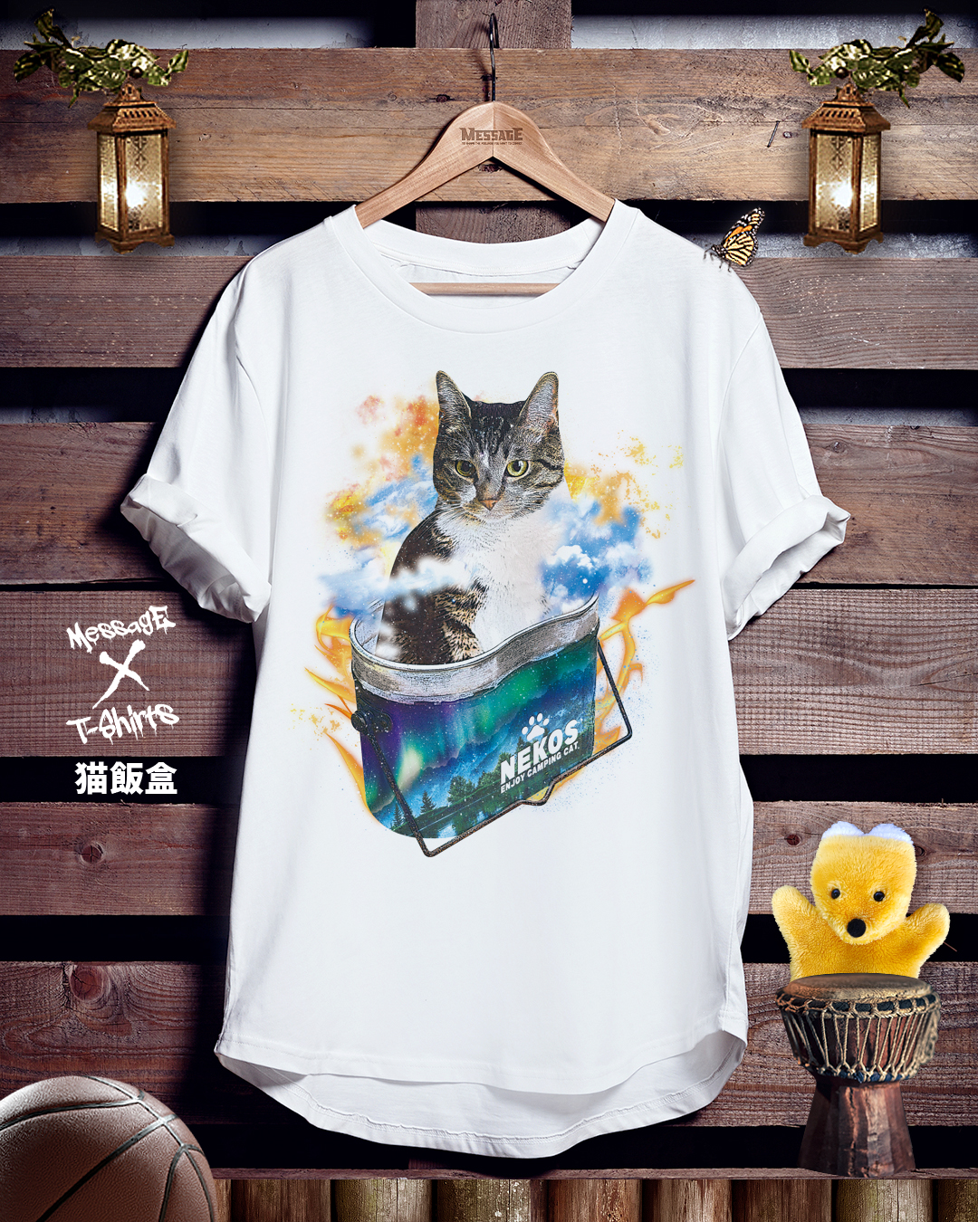 アウトドアキャンプTシャツ「猫飯盒」