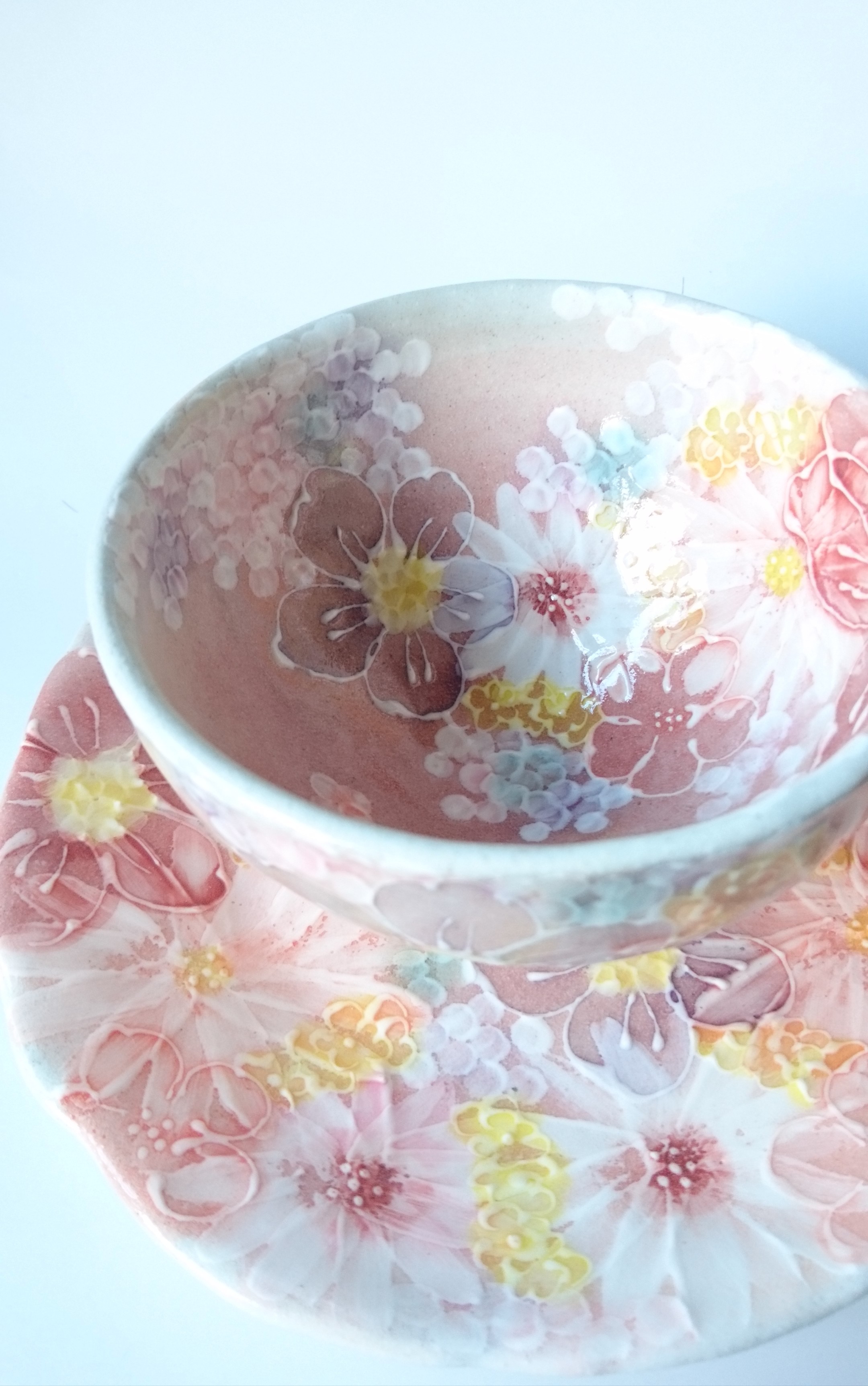 工房ゆずりは紅彩花間取カップ&ソーサー　母の日の贈り物におすすめ綺麗なラッピングメッセージカード無料