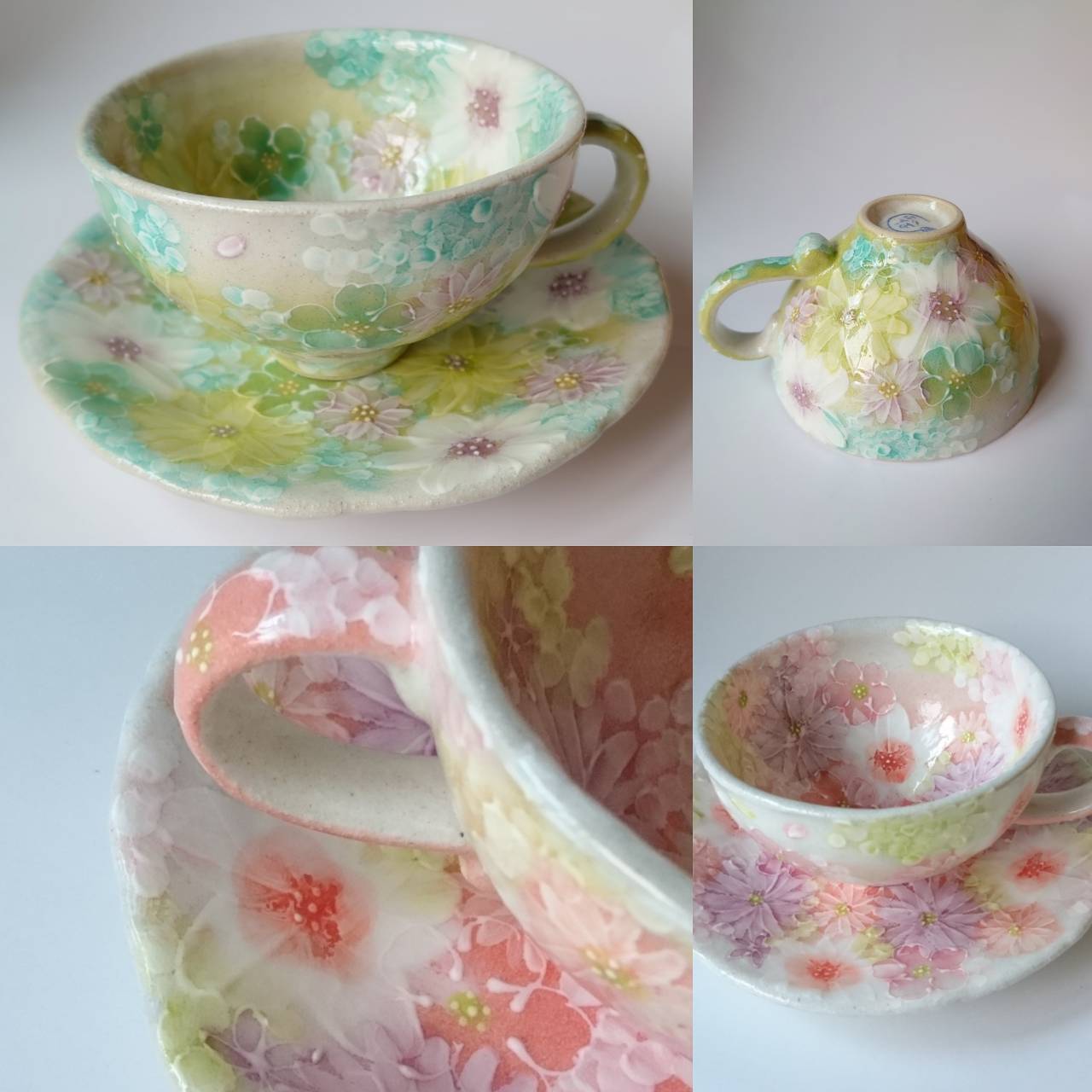 工房ゆずりは綺麗で繊細な花柄のマグカップペアセット結婚の贈り物におすすめ　在庫あり即本日出荷