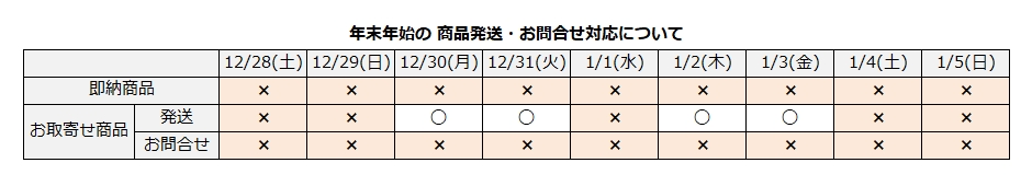 【重要】-追記あり- 年末年始の商品発送・お問合せ対応について