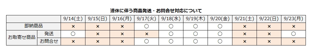 【重要】連休に伴う商品発送・お問合せ対応について