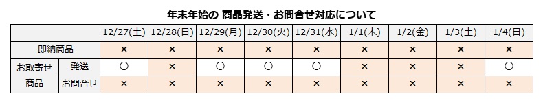 【重要】年末年始の商品発送・お問合せ対応について