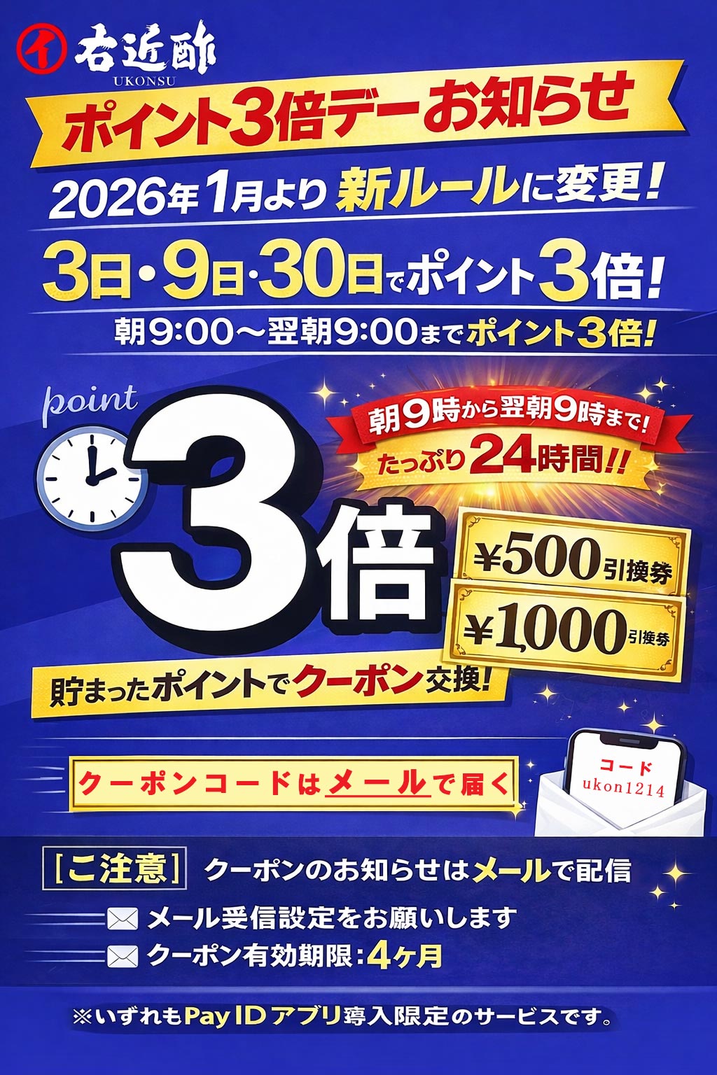【重要なお知らせ】ポイント3倍デーのルール変更について（2026年1月より）