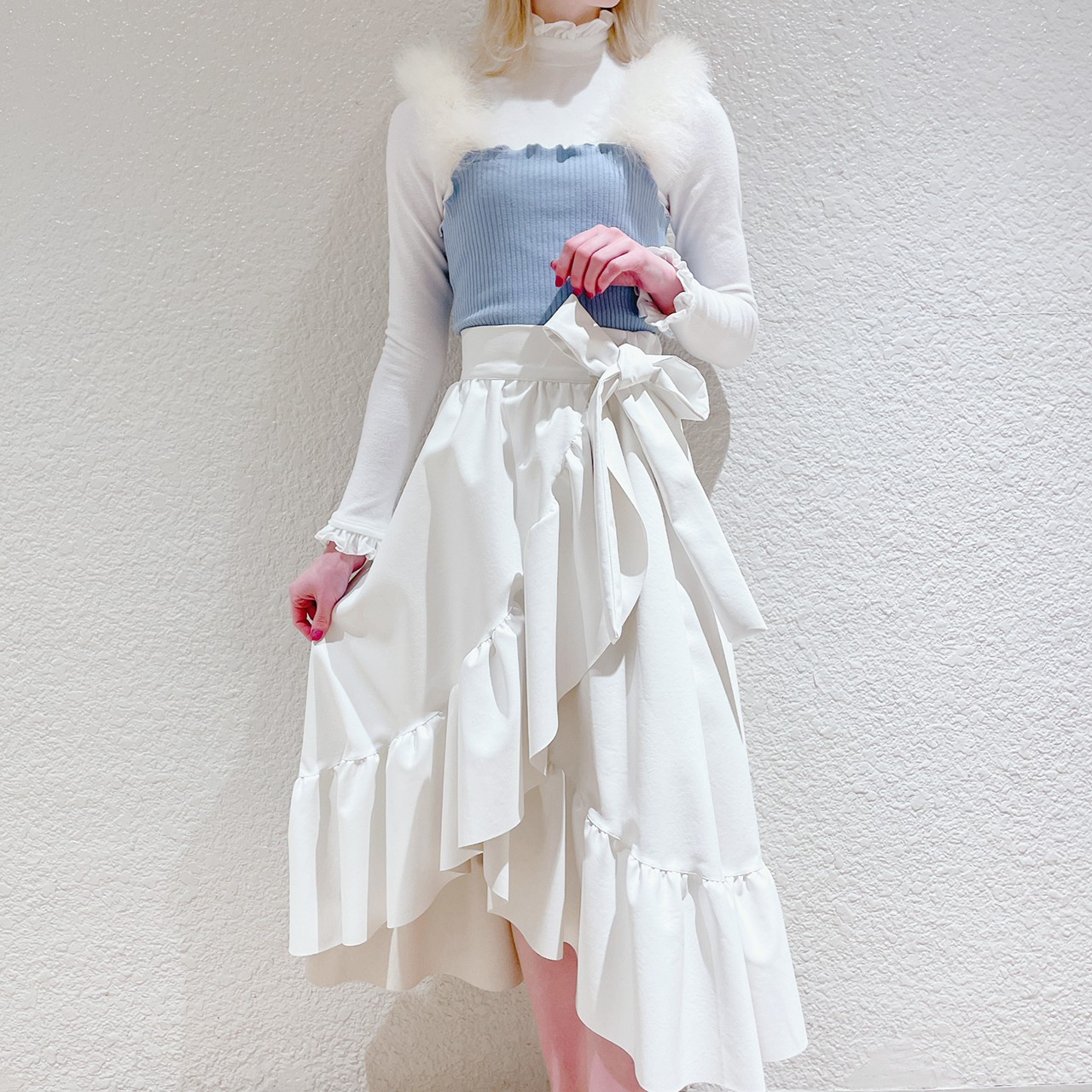 【lilLilly】レザーフリルロングスカート
