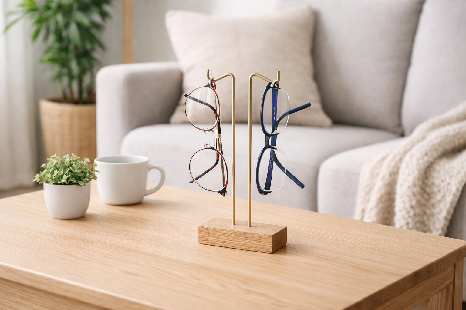 木製メガネスタンド｜オーク無垢材 2本掛け