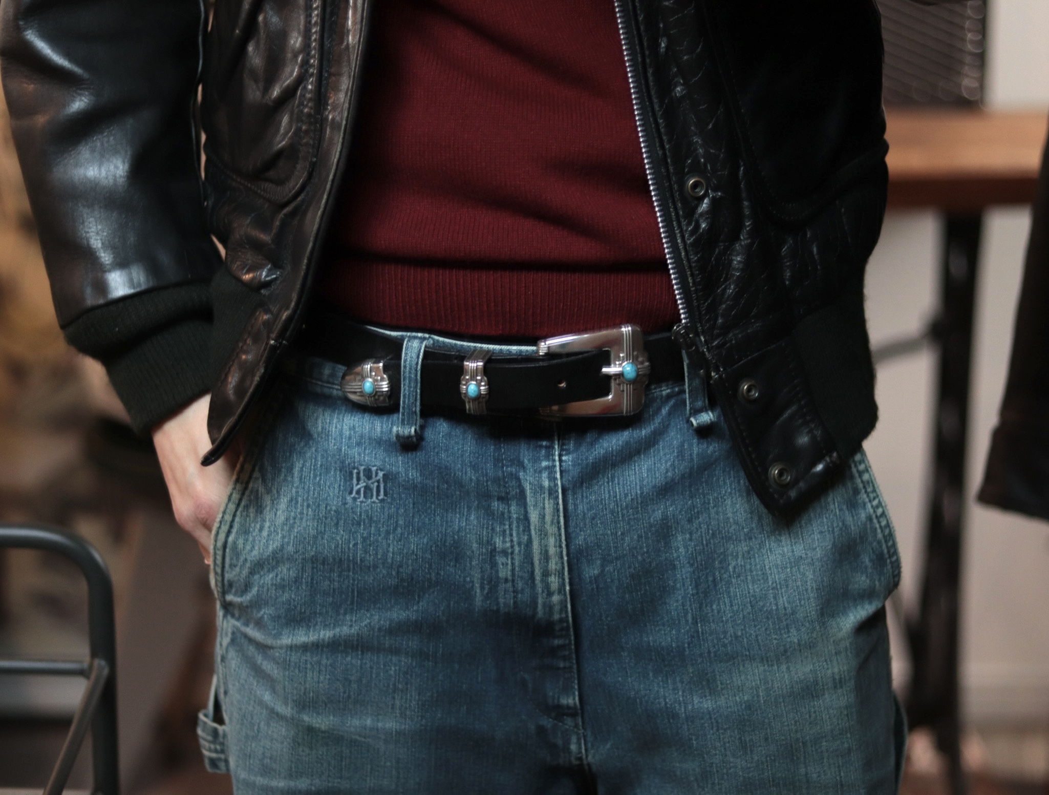 ［3PEACE BUCKLE STUDS BELT]