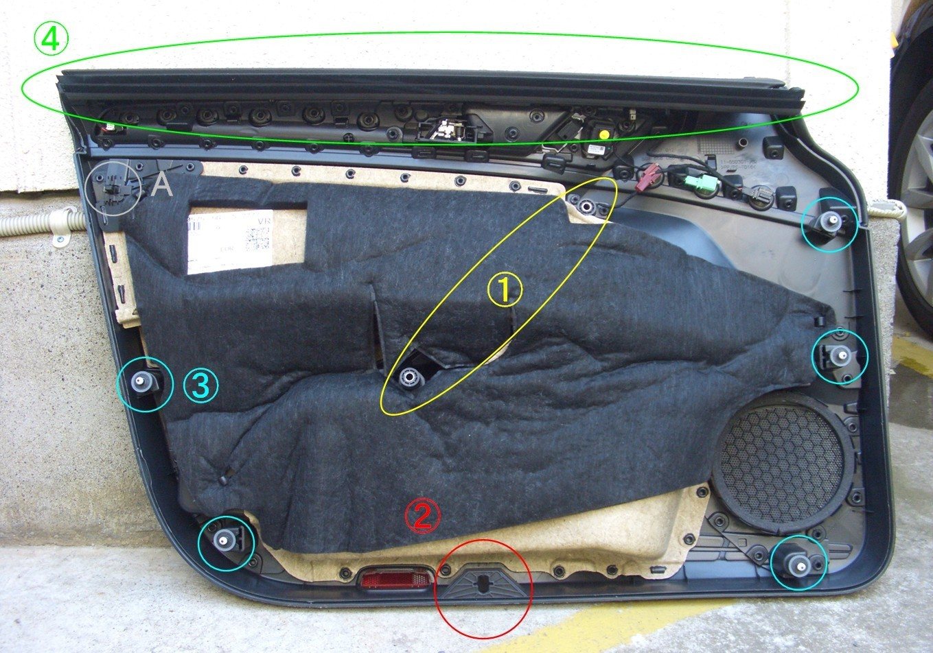 VW ゴルフ KEDカーテシーライト ドア内張り剥がし方、および配線簡易手順書【ご参考まで】