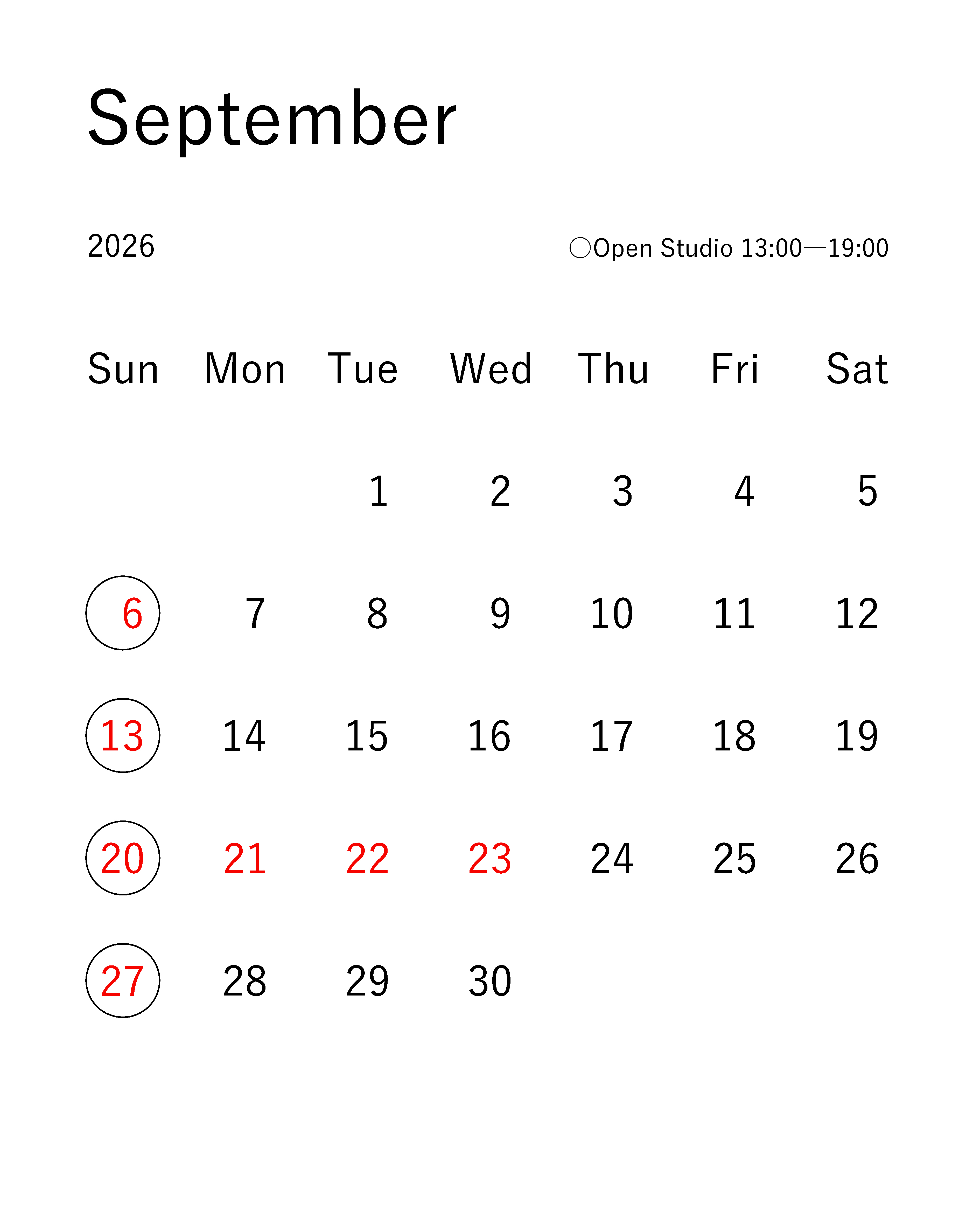 9月のOpen Studio