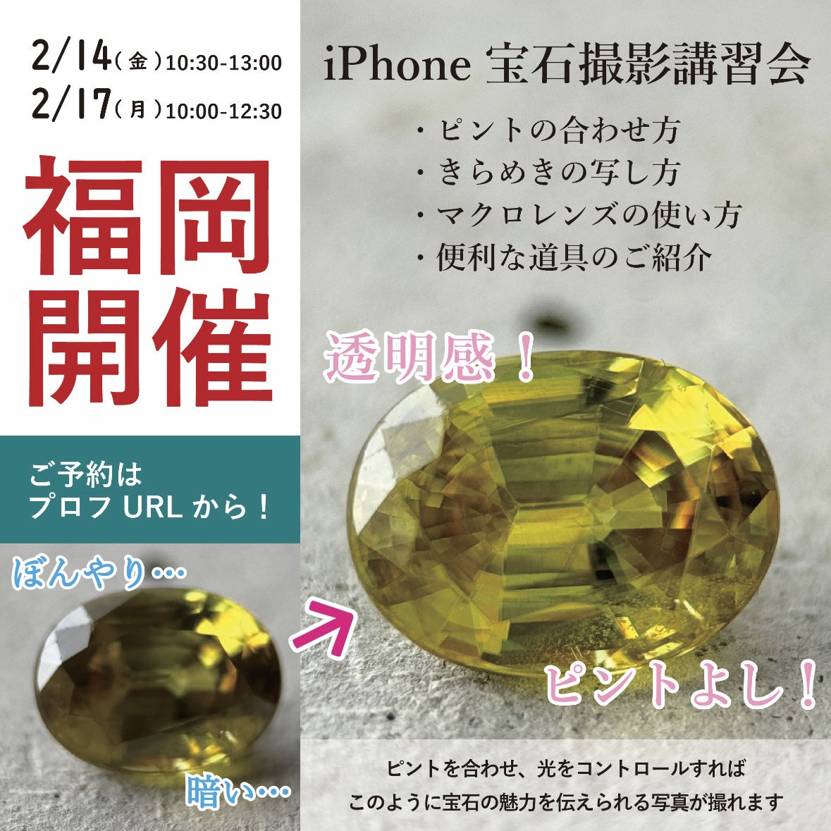 2/14&2/17 iPhone宝石撮影講習会in福岡