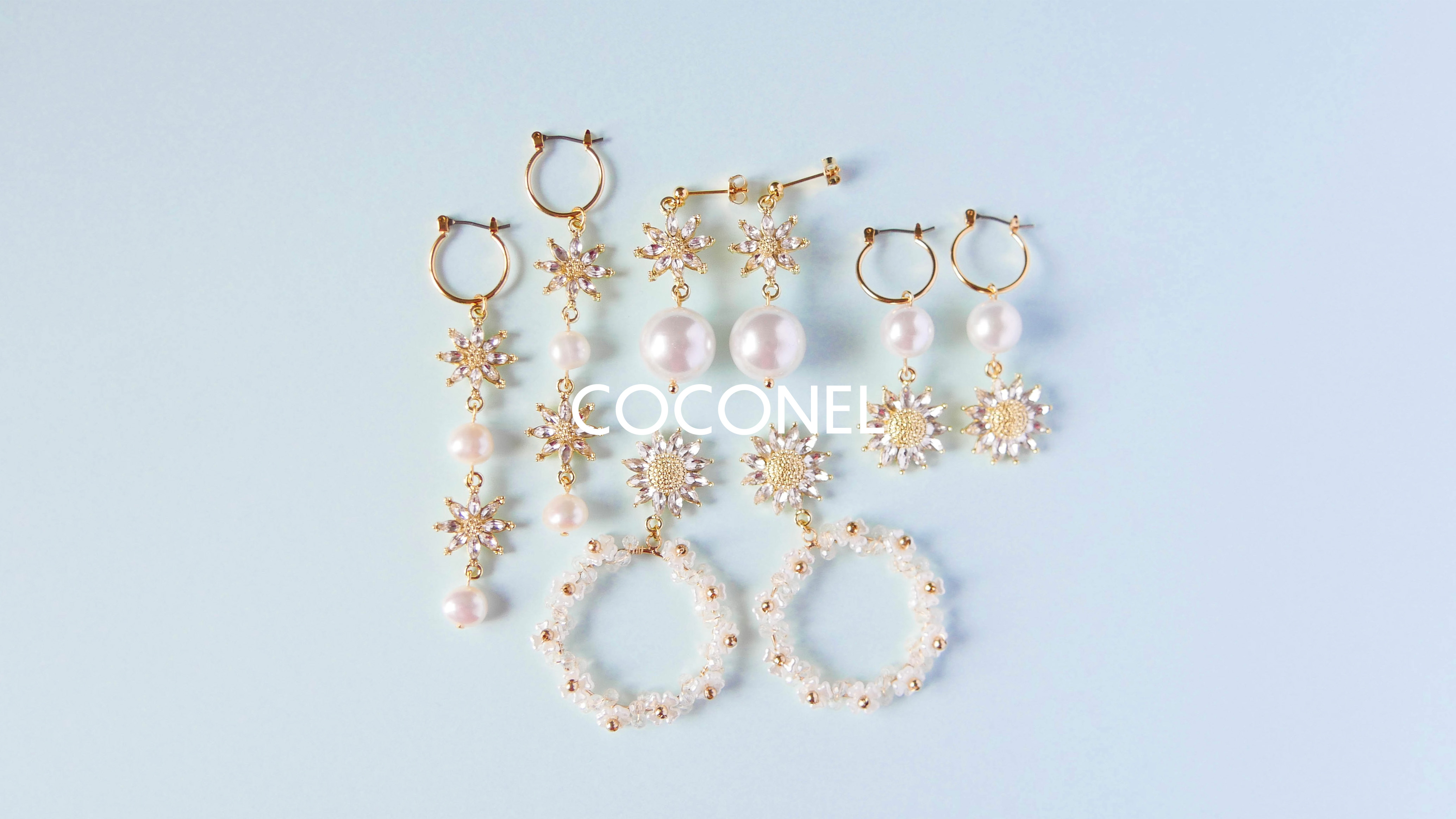キラキラストーンのフラワーチャーム&コネクターで作るいろんなパールアクセサリー