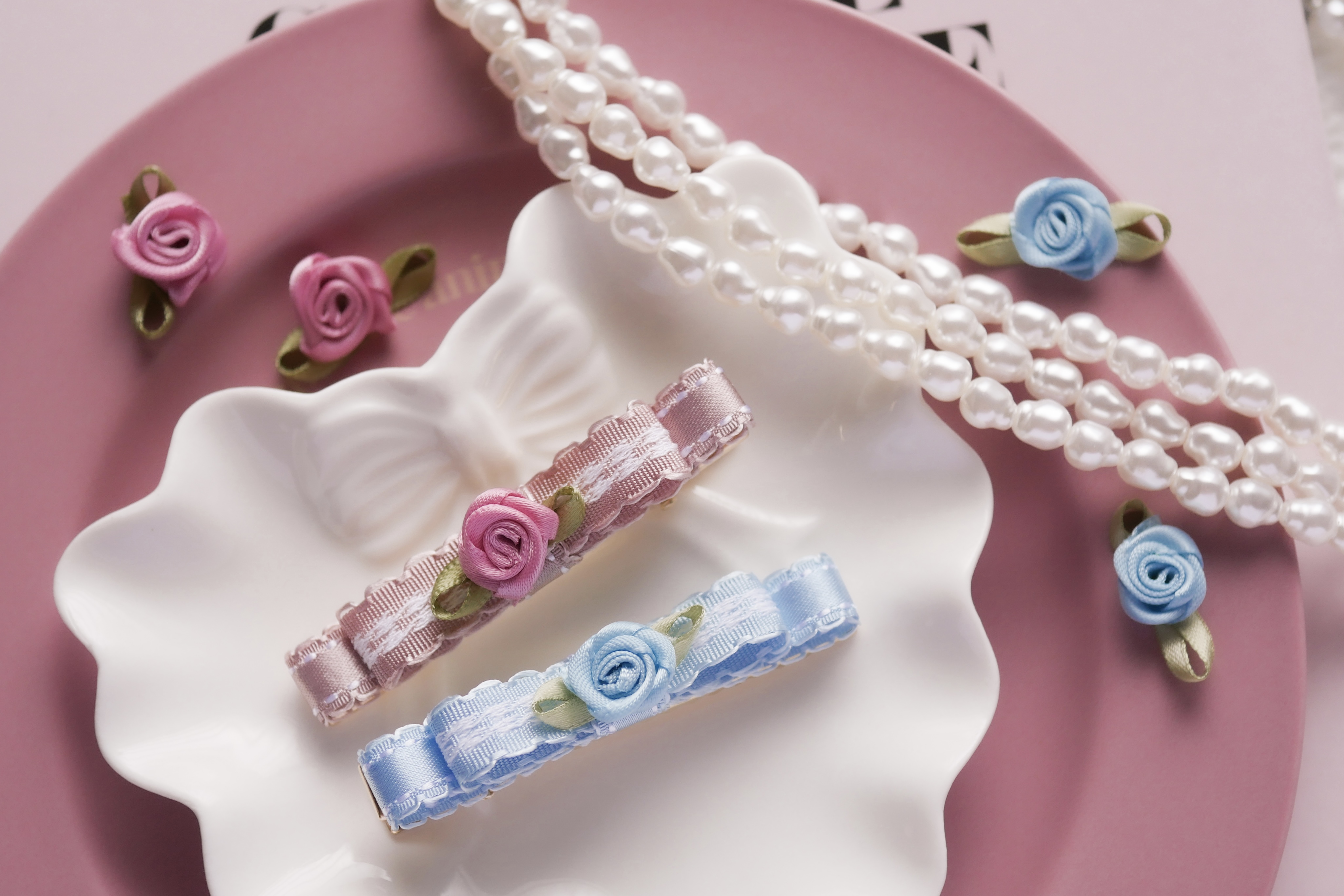 工具なしで作る♡サテンローズ＆サテンリボンと千鳥リボンのヘアクリップを作ろう