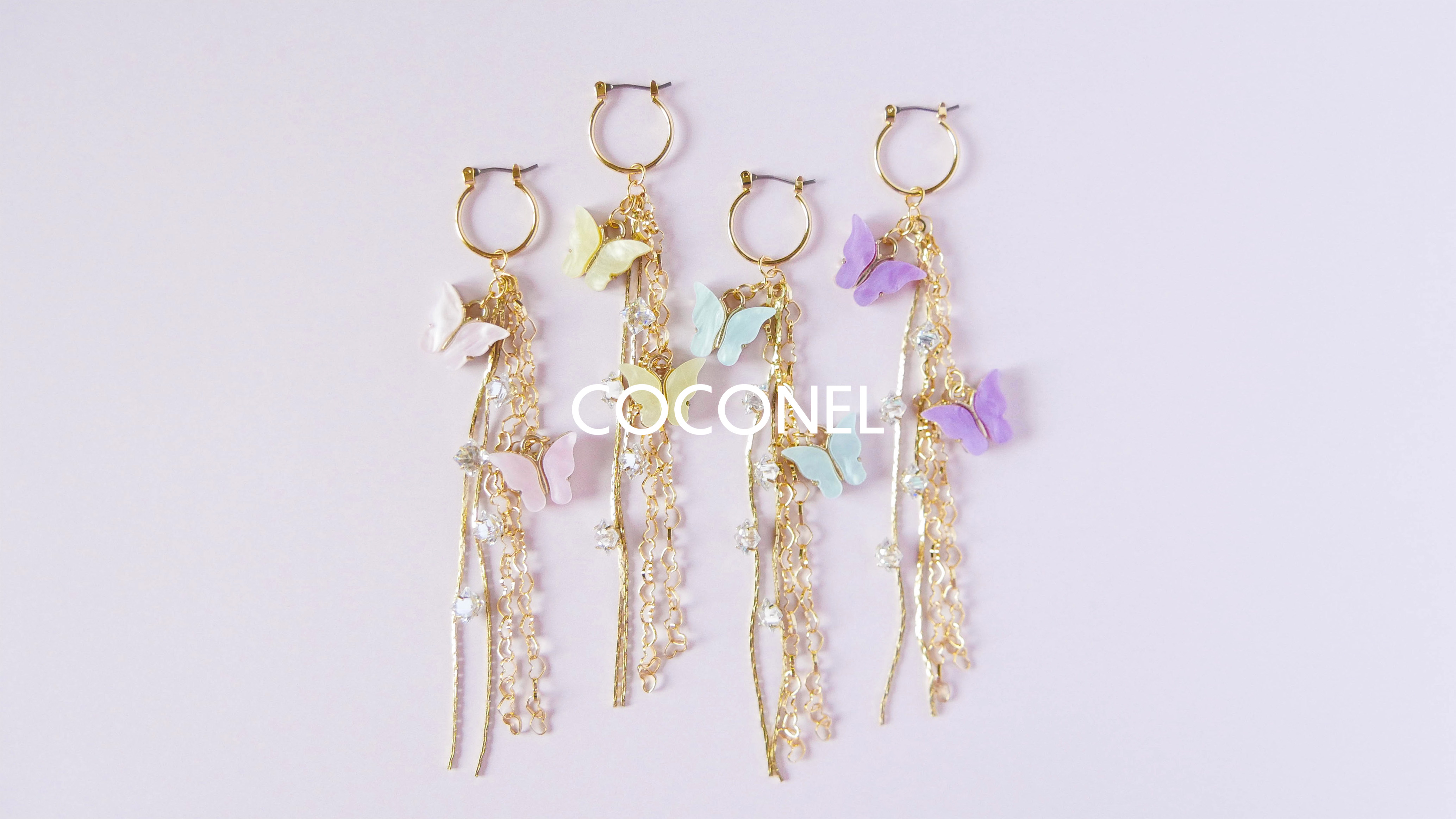 パステルカラーがかわいい蝶々チャームで作るロングアクセサリー