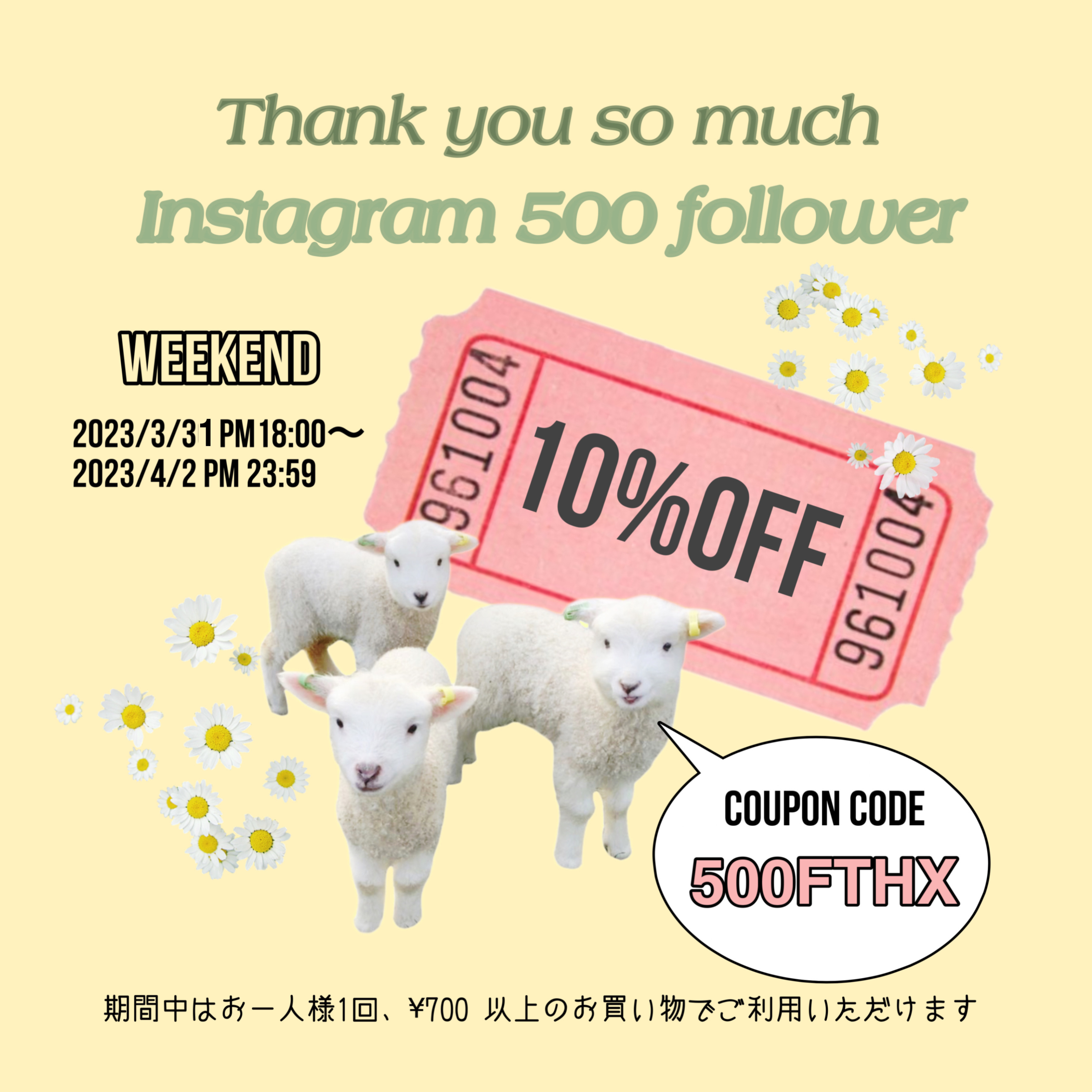 【クーポン‼︎】祝Instagram500フォロワー様˚✧₊
