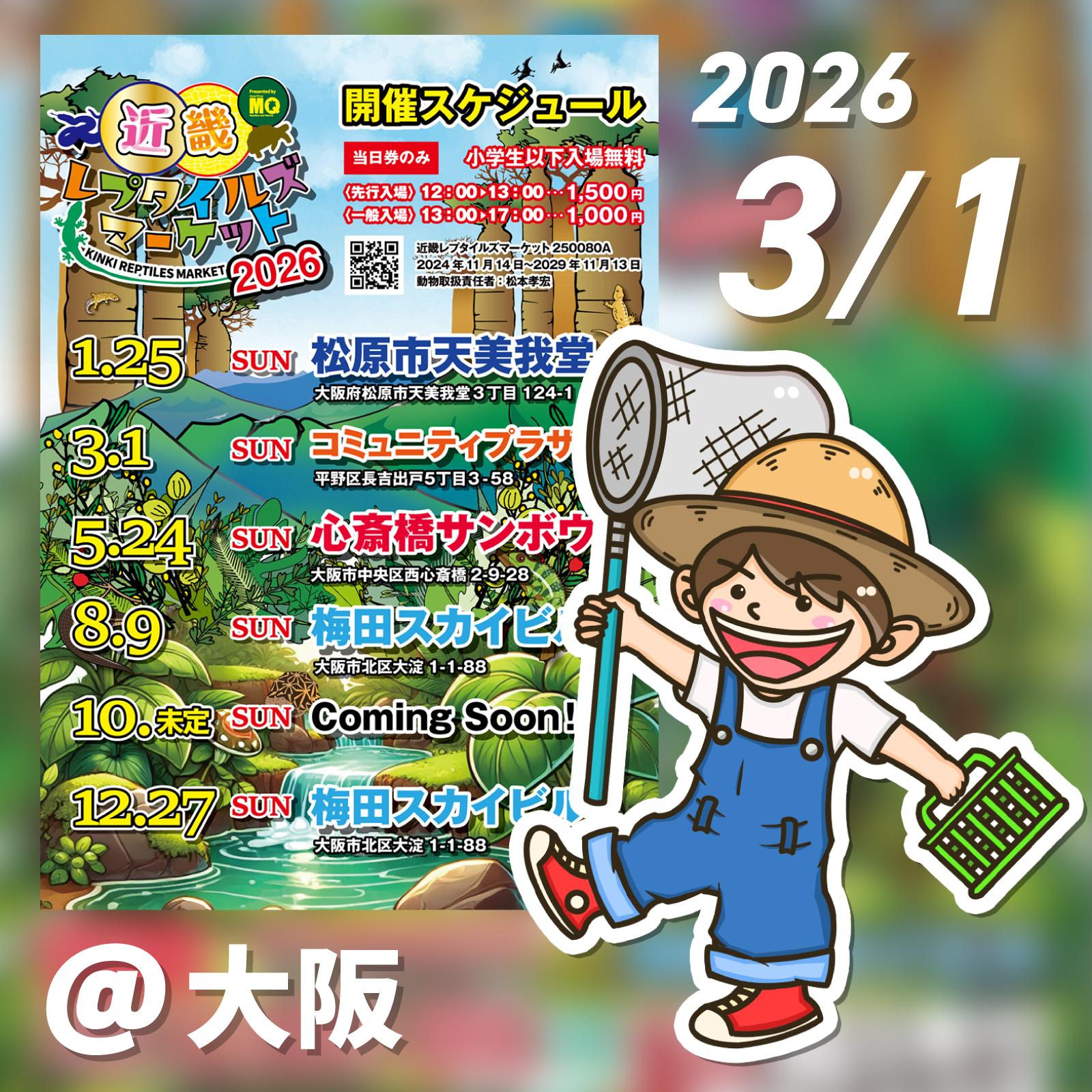 【大阪】3/1(土)「近畿レプタイルズマーケット」にむし岡が出店！