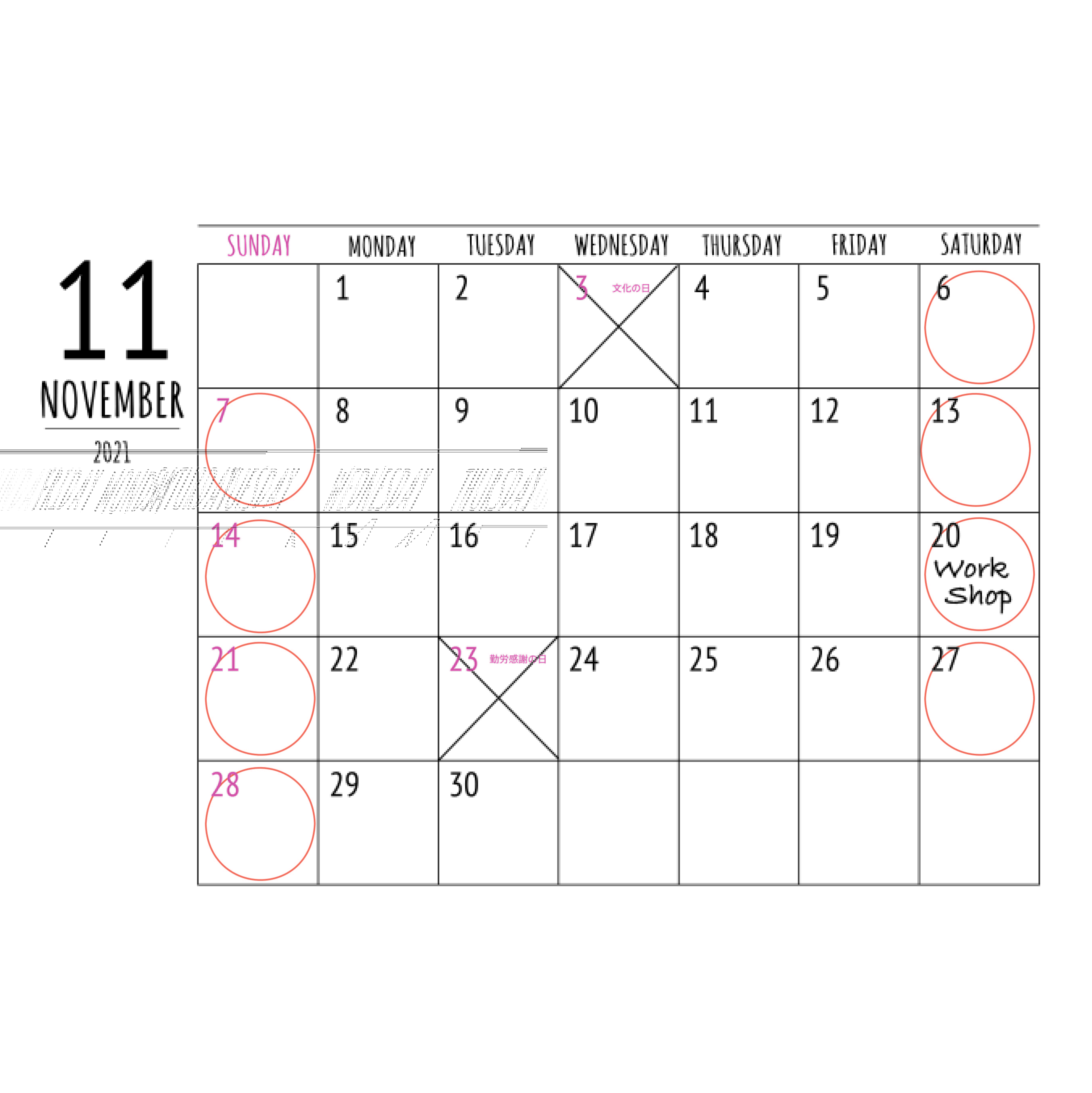 11月の予定。