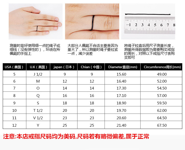 中国輸入アクセサリーの指輪のサイズ表記について