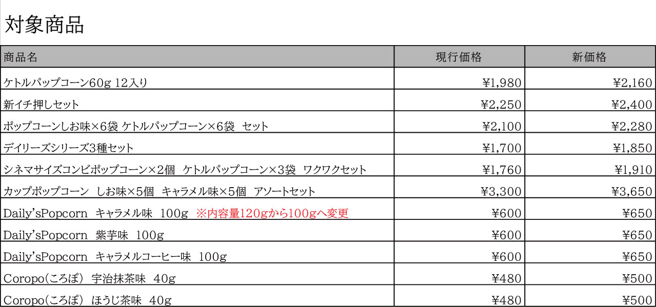 【7月1日(水)より】価格改定のご案内
