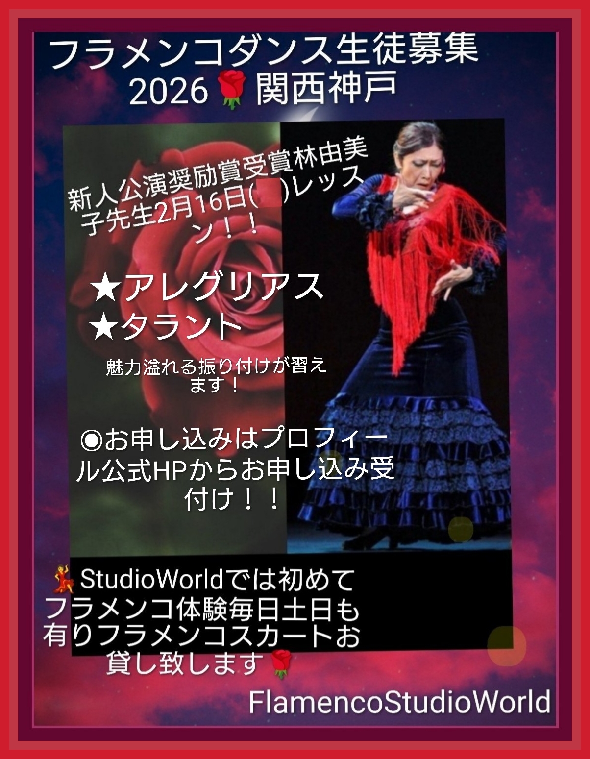 🌹コンクール受賞講師レッスン2月生＆一般クラス生募集🌈💃ガジャルドオーダー受付け！