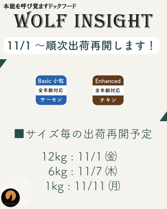 11月1日以降に一部欠品商品の出荷を再開いたします