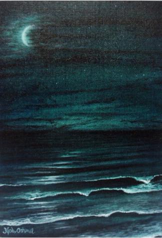 月光（夜の海）［2004年 アクリル水彩画／夜の絵・海の絵画・アート・イラスト］