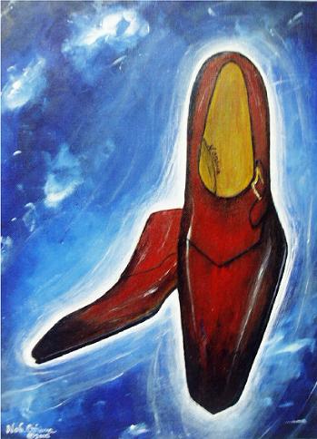 赤のモンクストラップ［2004年 アクリル水彩画／靴の絵・革靴の絵画・アート・イラスト］