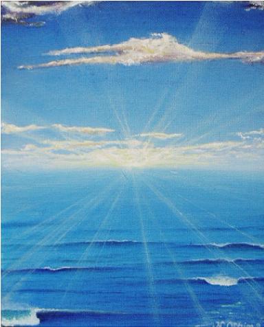 サンライズⅡ（海の絵）［2006年 アクリル水彩画／サーフィン・絵画・アート・イラスト］