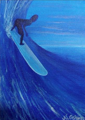 ロングボーダー サーフィン［2004年 アクリル水彩画／サーフィンの絵・絵画・アート・イラスト］