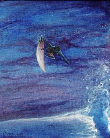グラブエアー（エアリアル）［2005年 アクリル水彩画／サーフィン（サーファー）の絵・絵画・アート・