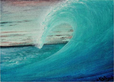 波の絵（サーフィン）［アクリル水彩画／2004年 Nobuyuki Oshima（大嶋信之）］