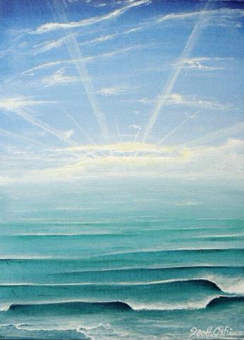 サンライズⅠ（海の絵）［2006年 アクリル水彩画／サーフィン・絵画・アート・イラスト］