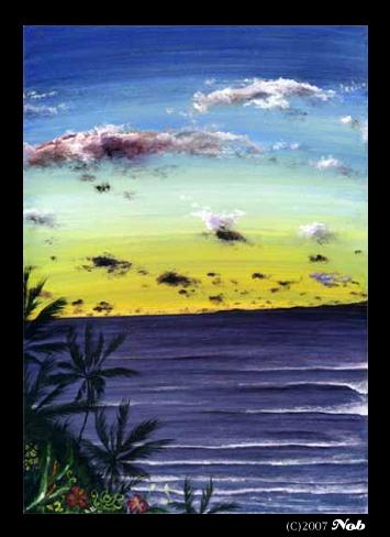 サンセットの海Ⅱ［2007年 アクリル水彩画／サンセットの絵・海の絵画・アート・イラスト］