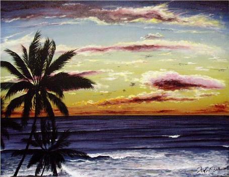 サンセットの海［2005年 アクリル水彩画／サンセットの絵・海の絵画・アート・イラスト］