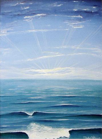 サンライズⅢ（海の絵）［2006年 アクリル水彩画／サーフィン・絵画・アート・イラスト］