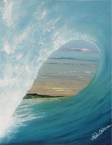 チューブイン（波の絵）［2006年 アクリル水彩画／サーフィン・絵画・アート・イラスト］