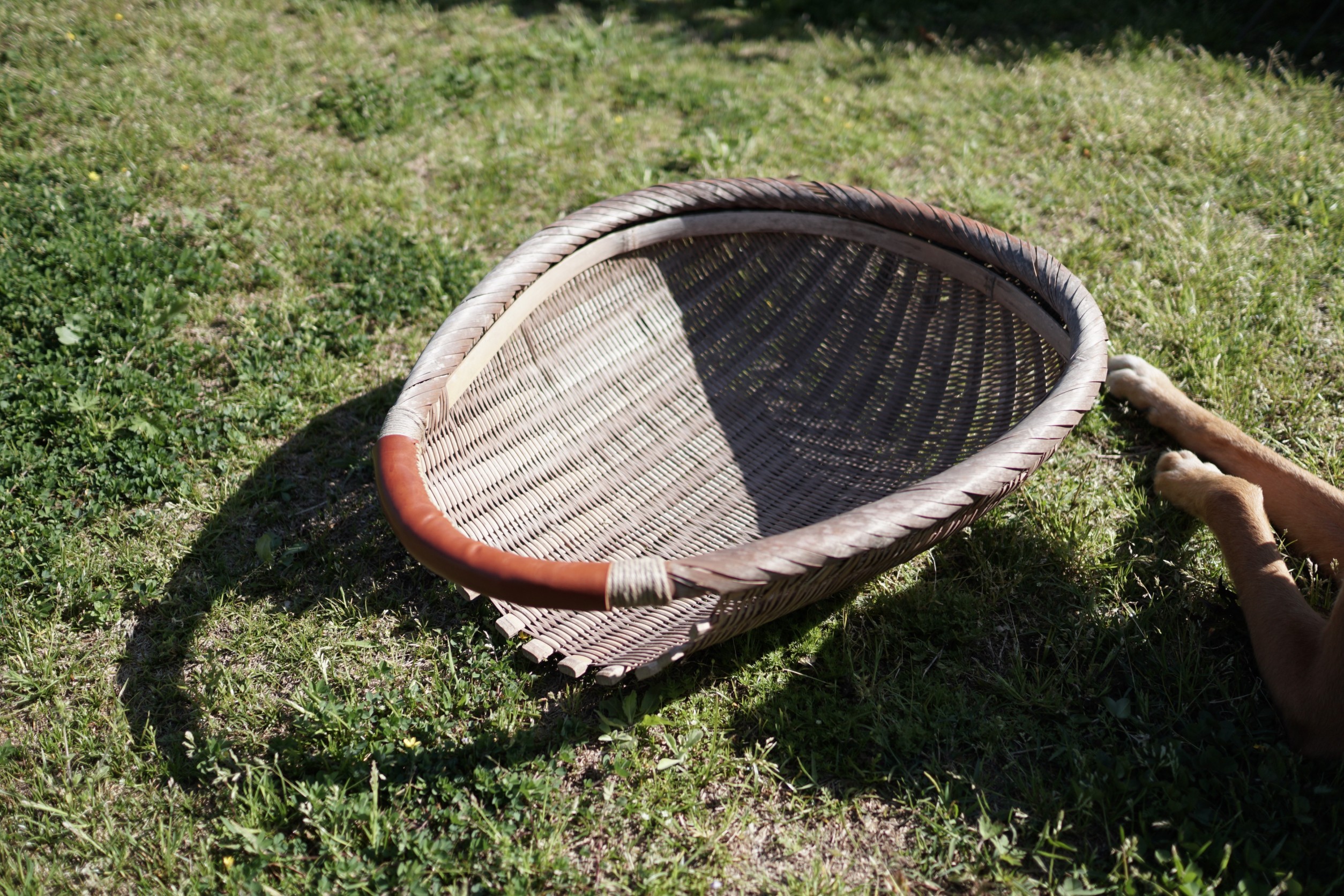 そうけの持ち手を本革巻き