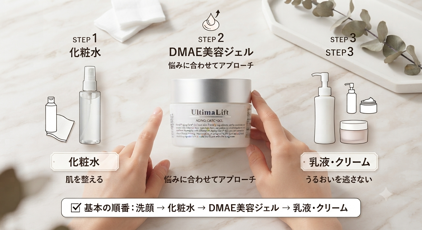 DMAE配合美容ジェルの使い方｜化粧水・乳液との順番とたるみ・ハリケアのコツ