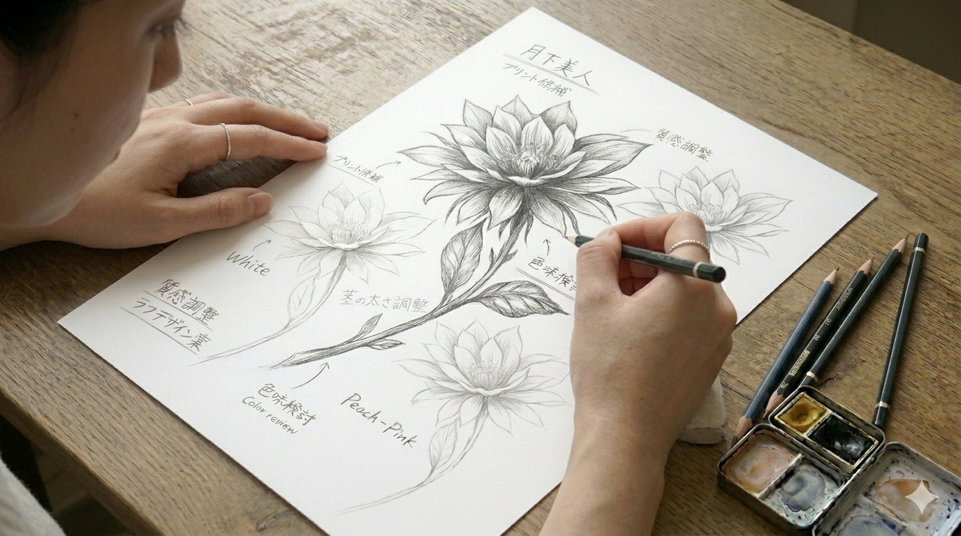 【第3回会議】ついにデザイン決定！一晩だけ咲く「月下美人」に込めた願いとは？？