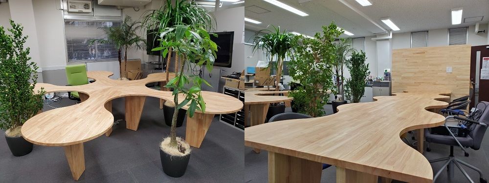 木製家具【オーダー：事務所用テーブル】会議用大型デスク（空間デザイナーとのコラボ）　OJIKI工房