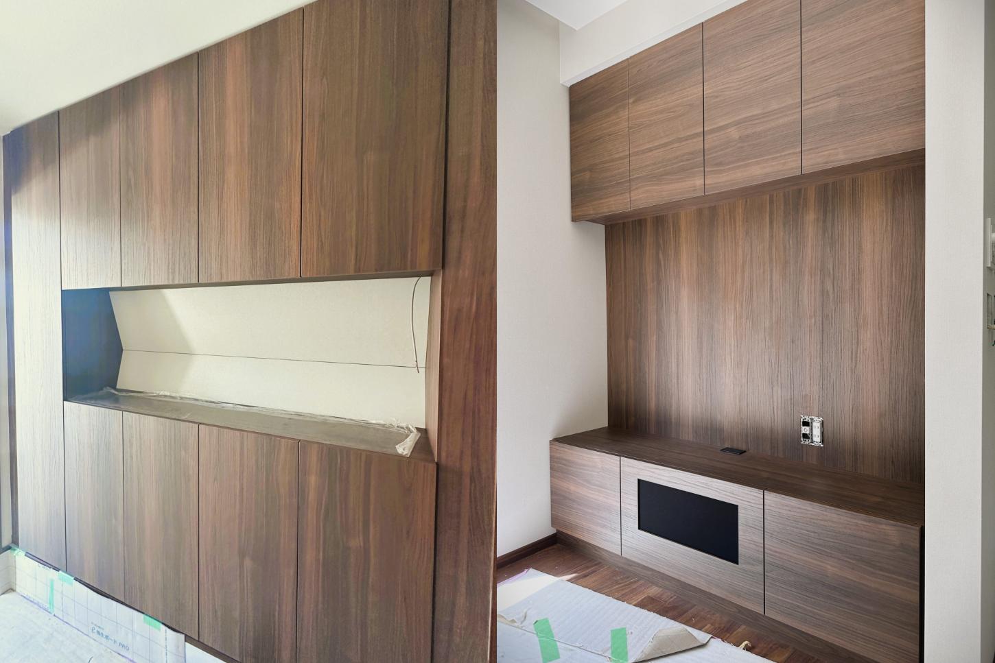 大阪府吹田市H邸｜オーダー家具【壁面収納】大型TVボードと玄関収納大型シューズBOX　OJIKI工房